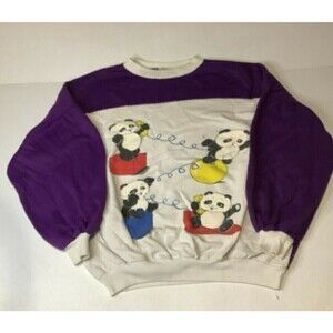 Vintage Panda Bear Telephone Shapes Crewneck Sweatshirt Purple
